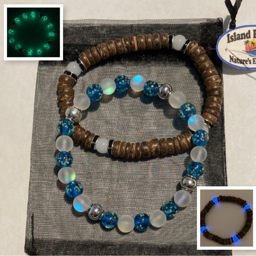 Glow Lampwork And Mermaid Bead with Coconut and Glow Bead Bracelet Set